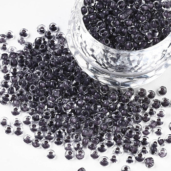 8/0 Glass Seed Beads, Transparent Inside Colours, Round Hole, Round, Gray, 8/0, 3~4x2~3mm, Hole: 0.8mm, about 3333pcs/100g