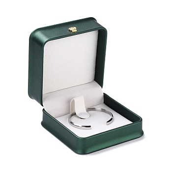 PU Leather Jewelry Box, with Reain Crown, for Bracelet Packaging Box, Square, Dark Green, 9.6x9.4x5.2cm