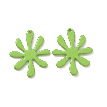 Spray Painted Alloy Pendants, Cadmium Free & Lead Free & Nickle Free, Flower Charm, Yellow Green, 21x16.5x1mm, Hole: 0.8mm