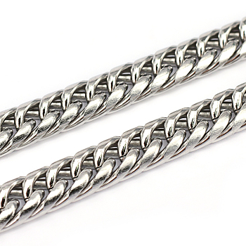 304 Stainless Steel Cuban Link Chains, Chunky Curb Chains, Unwelded, Stainless Steel Color, 16.5x11.5x2.5mm