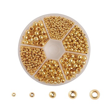 Brass Smooth Round Beads, Seamed Spacer Beads, Golden, 2.4~6mm, Hole: 0.8~3mm, about 1430pcs/box