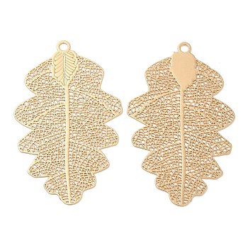 Long-Lasting Plated Brass Filigree Pendants, Leaf Charm, Light Gold, 47x29x0.3mm, Hole: 2mm