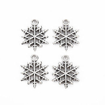 Tibetan Style Alloy Pendants, Cadmium Free & Lead Free, Snowflake, Antique Silver, 19.5x15.5x1.5mm, Hole: 2mm, about 1045pcs/1000g