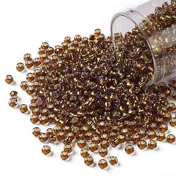 TOHO Round Seed Beads, Japanese Seed Beads, (2156S) Silver Lined Honey Amber, 8/0, 3mm, Hole: 1mm, about 1110pcs/50g