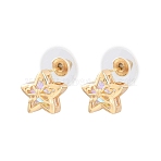 Women's Brass Stud Earrings, Star & Bowknot, Golden, 11x11.5mm(KK-CBA6599-02G)