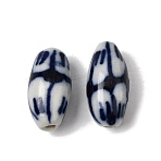 Handmade Porcelain Beads, Oval, Blue and White Porcelain, Marine Blue, 17~17.5x8.5~9mm, Hole: 1.6~2mm(PORC-K012-05)