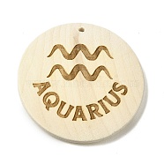 Wood Pendants, Flat Round, Aquarius, 40x39x6mm, Hole: 1.6mm(WOOD-K011-01H)