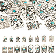 16Pcs 8 Styles Synthetic Turquoise Pendants, with Rack Plating Alloy Findings, Rectangle & Arch Shape, Antique Silver, 29~40.5x18~26x3~5mm, Hole: 2.5~3.8mm, 2pcs/style(FIND-TA0003-26)