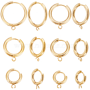 12Pcs 6 Size 201 Stainless Steel Huggie Hoop Earring Findings, with Horizontal Loop and 316 Surgical Stainless Steel Pins, Real 24K Gold Plated, 16~29x13.5~26x2.5~3mm, Hole: 2.5mm, Pin: 1mm, 2Pcs/size(STAS-UN0045-55)