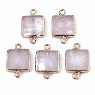Natural Rose Quartz Links connectors, with Edge Golden Plated Iron Loop, Square, 20~21x12.5x3mm, Hole: 1.5mm(G-T131-11G)