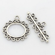 Tibetan Style Alloy Ring Toggle Clasps, Antique Silver, Ring: 23x23x1.5mm, Hole: 2mm, Bar: 32x12x2mm, Hole: 2mm(PALLOY-J471-17AS)