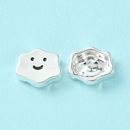 Alloy Enamel Beads, Cloud with Smiling Face, Silver, Black, 8.5x10x3mm, Hole: 1.2mm(ENAM-D047-19S)