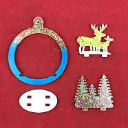 DIY Christmas Theme Silicone Molds, Resin Casting Molds, For UV Resin, Epoxy Resin Craft Making, Christmas Tree with Reindeer, Deep Sky Blue, 120x165x6mm, Inner Diameter: 55x62mm and 60x65mm and 118x100mm, Hole: 4mm(DIY-A034-03A)