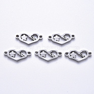 201 Stainless Steel Links Connectors, Laser Cut, Heart with Flower & Word Love, for Valentine's Day, Stainless Steel Color, 8.5x19.5x1.5mm, Hole: 1.6mm(STAS-S114-08)