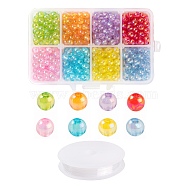 8 Colors 760Pcs Round Plated AB Color Transparent Acrylic Beads, with 1 Roll Elastic Crystal Thread for DIY Children's Day Stretch Bracelets Making Kits, Mixed Color, 6x5mm, Hole: 1.8mm(DIY-LS0001-06)