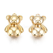 Brass Charms, Bear, Real 18K Gold Plated, 14x9x4.5mm, Hole: 0.9mm(KK-N231-236)