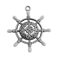 Tibetan Style Alloy Pendants, Ship's Wheel, Cadmium Free & Lead Free, Antique Silver, 38x34x5mm, Hole: 2.5mm(X-TIBEP-2649-AS-LF)