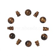 Natural Tiger Eye Buddhist Beads, 3 Hole Guru Beads, T-Drilled Beads, Buddha Jewelry Findings, Round: 8mm, Hole: 1~2mm, Cap: 8x6mm, hole: 1~2mm(G-TA0001-02C)