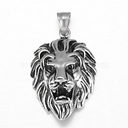 316 Surgical Stainless Steel Pendants, Lion Head, Antique Silver, 44x29x17mm, Hole: 5x8mm(X-STAS-P039-106AS)