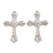 Tibetan Style Alloy Pendants, For Easter, Jesus Cross, Platinum, 26x17x2mm, Hole: 1mm(TIBEP-D901-P)