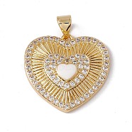 Brass Micro Pave Clear Cubic Zirconia Enamel Pendants, Cadmium Free & Nickel Free & Lead Free, Rack Plating, Heart, Real 18K Gold Plated, 21.5x21.5x4.5mm, Hole: 3.5mm(KK-G439-59G)
