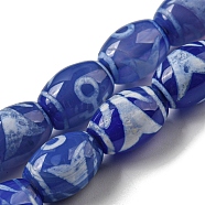 Blue Tibetan Style dZi Beads Strands, Dyed Natural Agate Beads Strands, Rice, Fish, 13.5~14x10~10.5mm, Hole: 1mm, about 25pcs/strand, 13.58 inch(34.5cm)(TDZI-NH0001-C15-01)
