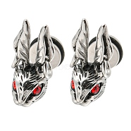 304 Stainless Steel with Rhinestone Stud Earrings, Rabbit, Antique Silver, 15x7mm(EJEW-Z034-02AS)