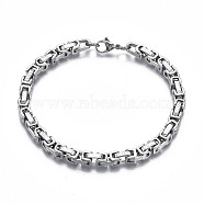 201 Stainless Steel Byzantine Chain Bracelet for Men Women, Stainless Steel Color, 8-5/8 inch(22cm)(BJEW-S057-81)