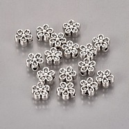 Tibetan Style Alloy Beads, Lead Free & Cadmium Free, Flower, Great for Mother's Day Gifts making, Antique Silver, about 7mm in diameter, 3.5mm thick, hole: 1mm(X-LF0476Y)
