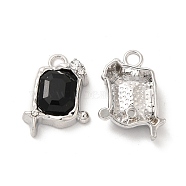 Glass Rectangle with Star Pendants, with Platinum Alloy Finding, Long-Lasting Plated, Cadmium Free & Lead Free, Black, 21x15x5.5mm, Hole: 3mm(PALLOY-E024-32P-02)