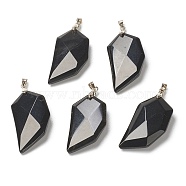 Natural Black Agate Pendants, Lover Half Heart Stone Faceted Charms with Platinum Brass Snap on Bails, Dyed & Heated, 39x21x8.5mm, Hole: 4x3.5mm(G-P445-D08)