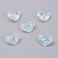 Glass Rhinestone Pendants, Faceted, Heart, Crystal Shimmer, 8.5x12x5mm, Hole: 1.5mm(RGLA-A024-G01-001SI)