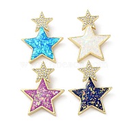 Brass Micro Pave Clear Cubic Zirconia Pendants, with Synthetic Opal, Real 18K Gold Plated, Star, Mixed Color, 26x21x3mm, Hole: 4.4x2mm(KK-C045-25G)