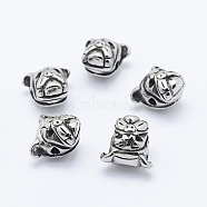 304 Stainless Steel Puppy Beads, Bulldog Head, Antique Silver, 12x13x10mm, Hole: 2mm(STAS-F195-001AS)