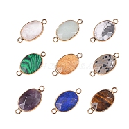 9Pcs 9 Styles Gemstone Links Connectors, with Light Gold Tone Brass Findings, Oval, 27.5x14.5x6mm, Hole: 2mm, 1pc/style(G-SZ0001-10LG)