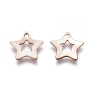 201 Stainless Steel Charms, Star, Hollow, Rose Gold, 9.5x10x0.5mm, Hole: 1mm(STAS-E484-07RG)