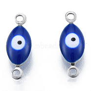 304 Stainless Steel Enamel Connector Charms, Stainless Steel Color, Horse Eye, Dark Blue, 14.5x5x3mm, Hole: 1.2mm(STAS-N092-179A)