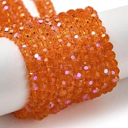 Electroplate Transparent Glass Beads Strands, Faceted, Round, Rainbow Plated, Orange, 4mm, Hole: 0.7mm, about 88~95pcs/strand, 12.99~14.06 inch(33~35.7cm)(EGLA-A035-T4mm-L05)