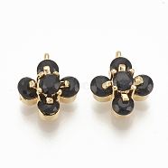 Brass Cubic Zirconia Charms, Nickel Free, Real 18K Gold Plated, Flower, Black, 10x7.5x4mm, Hole: 1mm(ZIRC-Q002-152G-01)