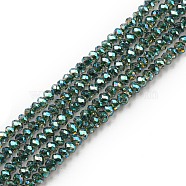 Electroplate Glass Beads Strands, Full Rainbow Plated, Faceted, Rondelle, Teal, 2~2.3x1.7~1.9mm, Hole: 0.3mm, about 208~214pcs/strand, 14.06~14.33''(35.7~36.4cm)(EGLA-F149-FR-08)