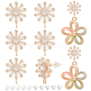 8Pcs Brass Pave Clear Cubic Zirconia Flower Stud Earrings Finding, with 925 Silver Pin and Vertical Loop, with 20Pcs Plastic Ear Nut, Real 18K Gold Plated, 15x12.5mm, Hole: 1.2mm, Pin: 0.6mm(KK-BC0011-13)