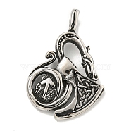 316 Surgical Stainless Steel Pendants, Vikings Axes with Dragon Charm, Antique Silver, 43.4x28.9x7.9mm, Hole: 6.4x3.9mm(STAS-E212-165AS)