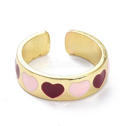 Heart Pattern Alloy Enamel Cuff Rings, Open Rings, Light Gold, Dark Red, 6.5mm, US Size 7 1/4(17.5mm)(RJEW-Z008-16LG-D)