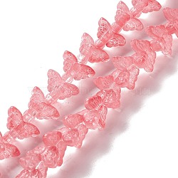 Transparent Glass Beads Strand, Butterfly, Hot Pink, 8x15x4.5mm, Hole: 1mm, about 60pcs/strand, 13.78~14.17 inch(35cm~36cm)(GLAA-K002-02L)