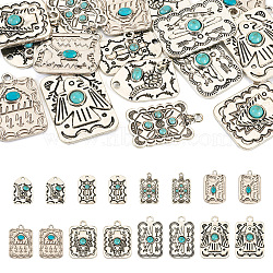 16Pcs 8 Styles Synthetic Turquoise Pendants, with Rack Plating Alloy Findings, Rectangle & Arch Shape, Antique Silver, 29~40.5x18~26x3~5mm, Hole: 2.5~3.8mm, 2pcs/style(FIND-TA0003-26)