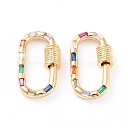 Brass Micro Pave Cubic Zirconia Screw Carabiner Lock Charms, for Necklaces Making, Long-Lasting Plated, Oval, Real 18K Gold Plated, Colorful, Colorful, 23.5x13.5x3mm, Screw: 5mm in diameter(ZIRC-L093-58B-G)