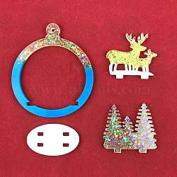 DIY Christmas Theme Silicone Molds, Resin Casting Molds, For UV Resin, Epoxy Resin Craft Making, Christmas Tree with Reindeer, Deep Sky Blue, 120x165x6mm, Inner Diameter: 55x62mm and 60x65mm and 118x100mm, Hole: 4mm(DIY-A034-03A)