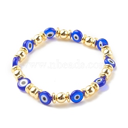 Flat Round with Evil Eye Lampwork Stretch Bracelet Synthetic Hematite, Gemstone Jewelry for Women, Blue, Inner Diameter: 2-1/8 inch(5.5cm)(BJEW-JB07880-01)