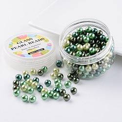 Glass Pearl Bead Sets, Choc-Mint Mix, Eco-Friendly, Round, Dyed, Mixed Color, 8mm, Hole: 0.7~1.1mm, about 200pcs/box.(HY-JP0001-03-D)
