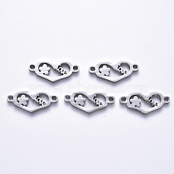 Tarnish Resistant 201 Stainless Steel Links Connectors, Laser Cut, Heart with Flower & Word Love, for Valentine's Day, Stainless Steel Color, 8.5x19.5x1.5mm, Hole: 1.6mm(STAS-S114-08)